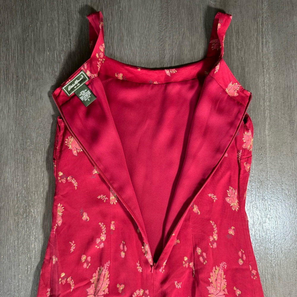 Vintage Eddie Bauer Maroon Floral Midi Dress Petite 6 - Picture 6 of 15